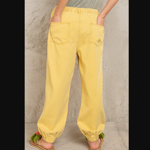 P388 POL *LAST PAIR* Honey Yellow Distressed Denim Joggers - Picture 5 of 5